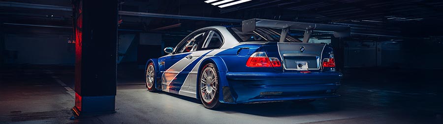 2005 BMW M3 GTR Need For Speed super ultrawide wallpaper thumbnail.